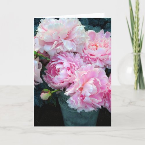 Blank Greeting Card Pink Peony Flowers Bouquet