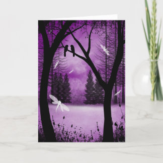 Blank Greeting Card Purple Woodland Dragonflies