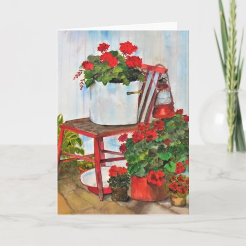 Blank Greeting Card Summer Geranium Flowers