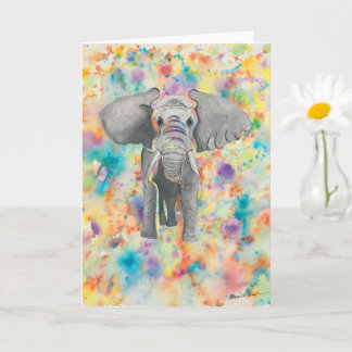 Blank Greeting Card Vibrant Elephant Original Art