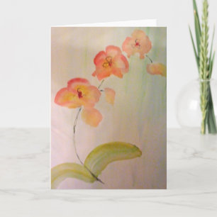 Blank greeting card watercolor of peach orchid