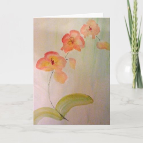 Blank greeting card watercolor of peach orchid