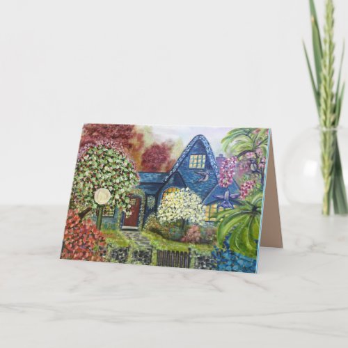 Blank greeting card with Hummingbird Cottage print