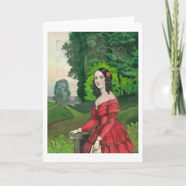 BLank Greeting Card Woman in Red Dress Landscape (Front)