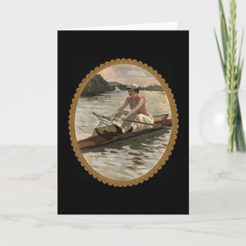 Blank greeting Vintage art female rower on Card