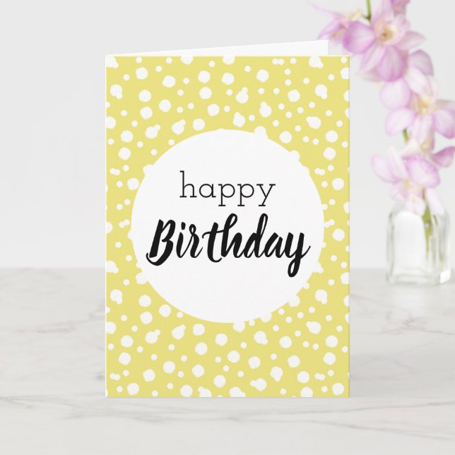 Blank Happy Birthday Yellow Polka Dots Card (Orchid)