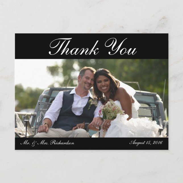 Blank - Horiz. B&W Custom Wedding Photo Thank You Postcard (Front)