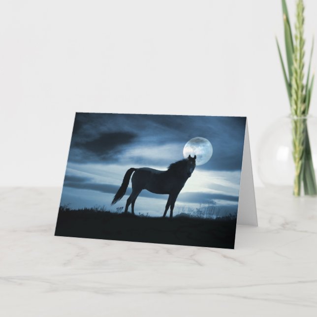 Blank Horse Card, Beautiful Horse and Moon Card (Front)