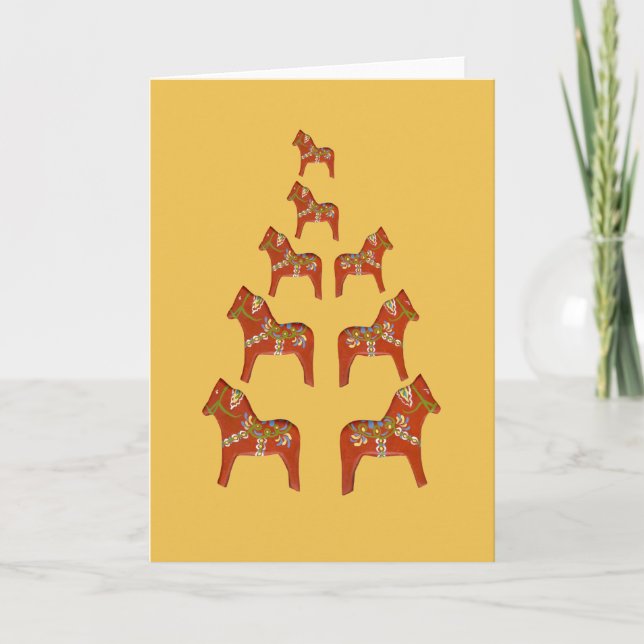 Blank Inside Dala Horse Christmas Tree Card (Front)