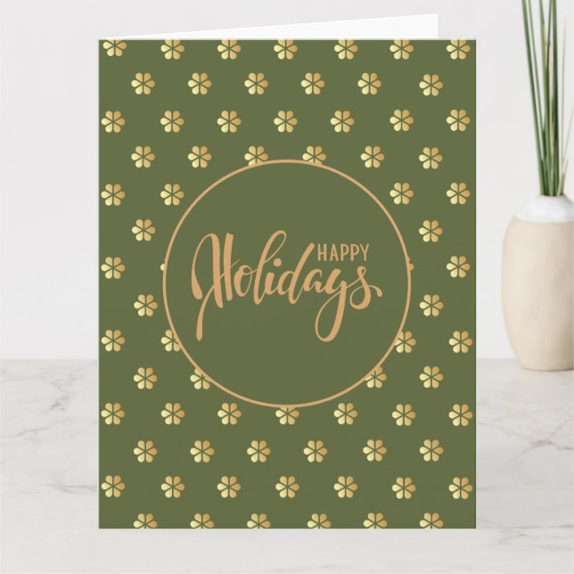 Blank Inside | Green Gold Happy Holidays Chrismas Card (Front)
