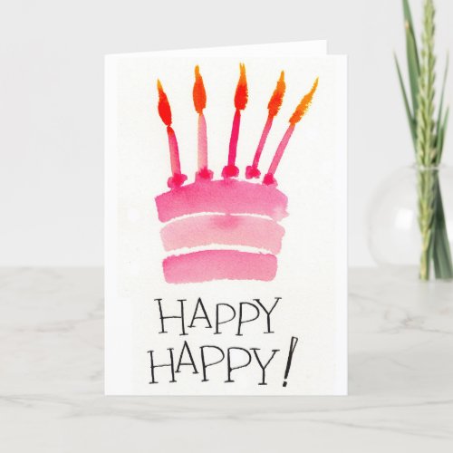 Blank Inside Happy Birthday Watercolor Holiday Card