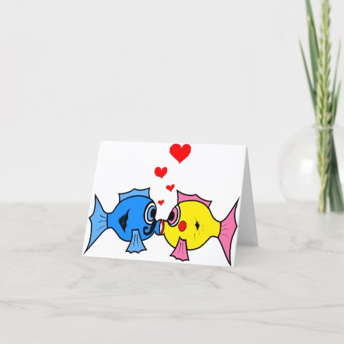 Blank Inside Kissing Fish Valentine Holiday Card
