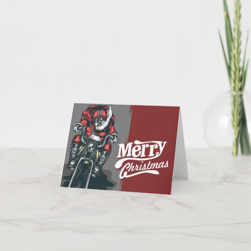 Blank Inside Motorcycle Biker Santa Holiday Card