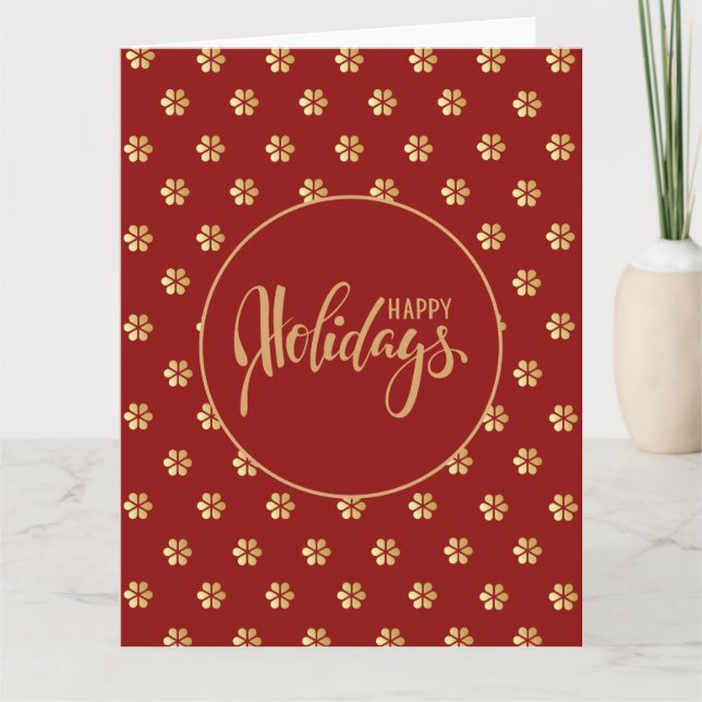 Blank Inside | Red Gold Happy Holidays Chrismas Card (Front)