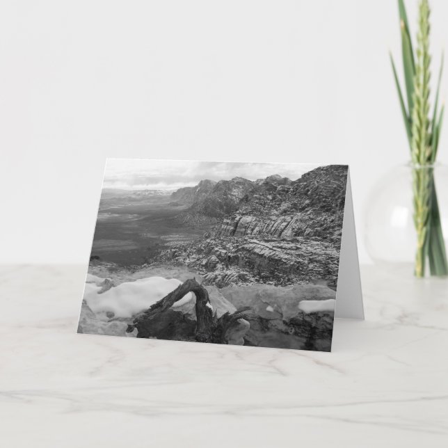 Blank Inside Red Rock Canyon Winter B&W Greeting Card (Front)