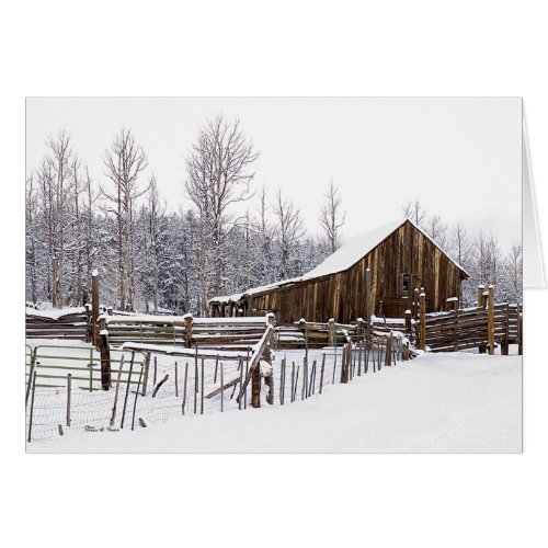 Blank Inside Snowy Rural Barn Scene Photograph