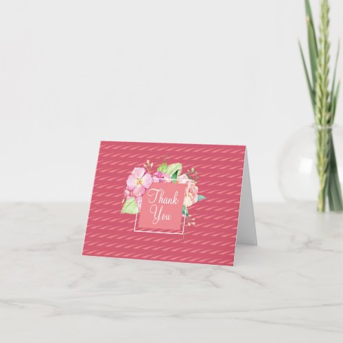 Blank Inside Thank You Pink Dots  Coral Floral Card
