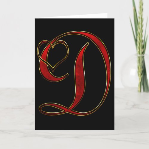 Blank Inside Valentine Letter Initial D Holiday Card