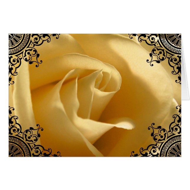 Blank Inside Yellow Rose Fancy Black Customizable Cards (Front Horizontal)