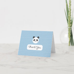 BLANK Kawaii Panda Blue Polka Dots Baby Shower Letterpress Thank You Card