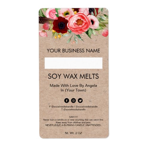 Blank Kraft Floral Soy Wax Melt Labels