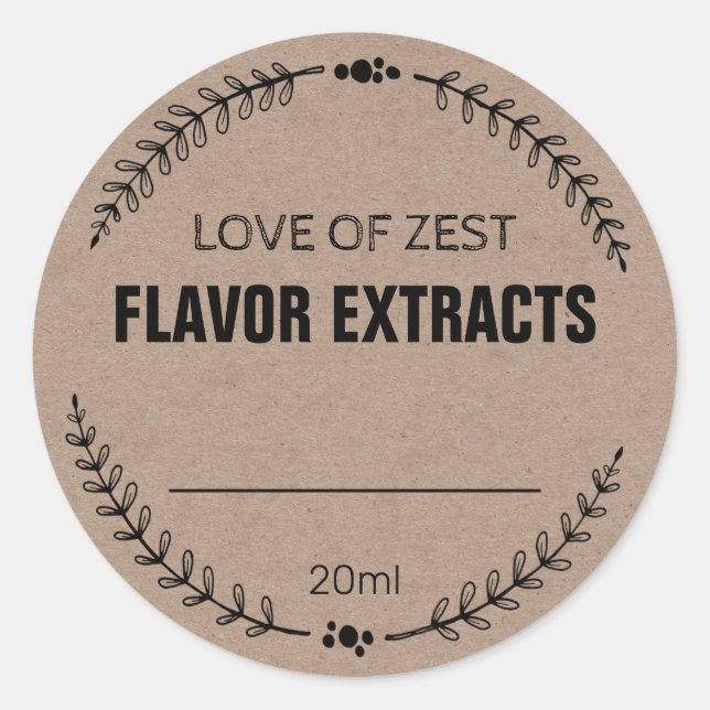 Blank Kraft Homemade Flavor Extract Labels (Front)