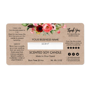 Blank Kraft Soy Candle Labels With Floral Bouquet