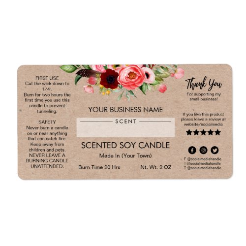 Blank Kraft Soy Candle Labels With Flowers
