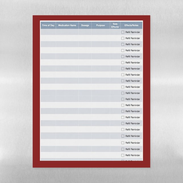 Blank Magnetic Daily Dose Medication Tracker Dry Erase Sheet (Vertical)