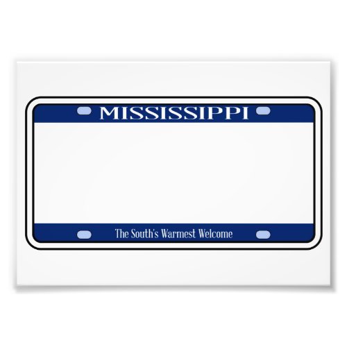 Blank Mississippi License Plate Photo Print