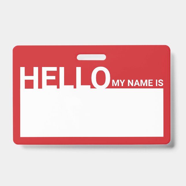 Blank Modern Hello My Name Is Red Badge (Front)