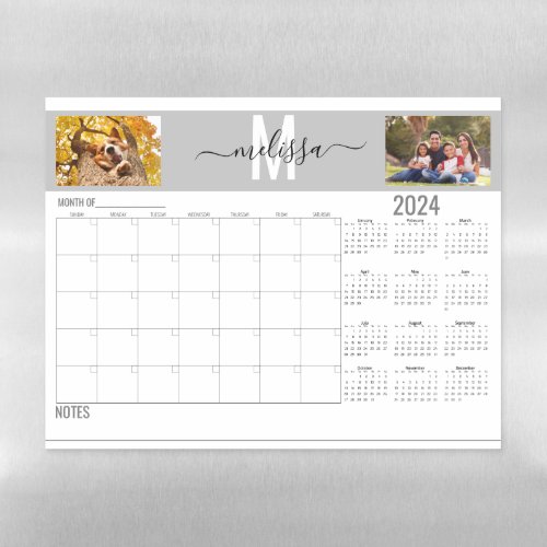  Blank Month Monogram Planner 2024 Calendar Photo Magnetic Dry Erase Sheet