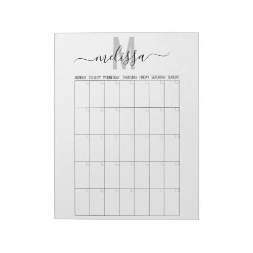  Blank Month Monogram Planning Calendar Planner Notepad