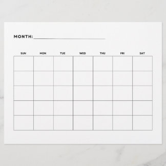 Blank Monthly Calendar Landscape 5 Weeks 8.5 x 11 Flyer