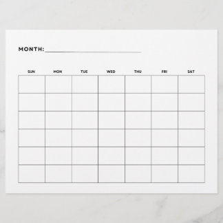 Blank Monthly Calendar Landscape 6 Weeks 8.5 x 11 Flyer
