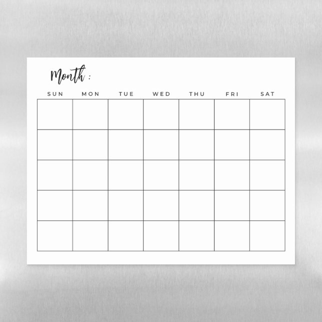 Blank monthly calendar magnetic dry erase sheet (Horizontal)