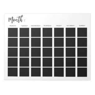 Blank monthly calendar notepad