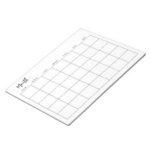 Blank monthly calendar notepad | Zazzle