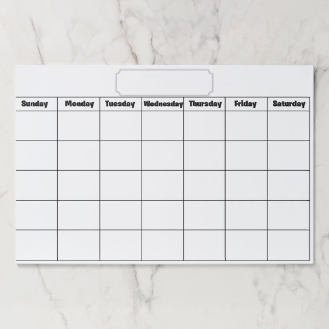 Blank Monthly Calendar Paper Pad (Front)