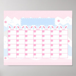 Blank Monthly Calendar Pastel Bunny Theme Magnetic Poster