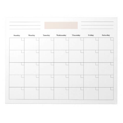 Blank Monthly Calendar Planner Notepad