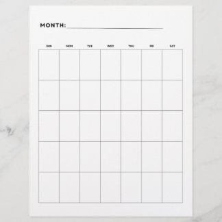 Blank Monthly Calendar With 5 Weeks 8.5 x 11 Flyer