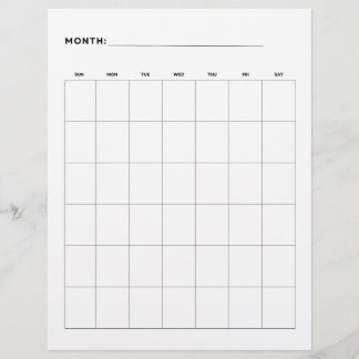 Blank Monthly Calendar With 6 Weeks 8.5 x 11 Flyer