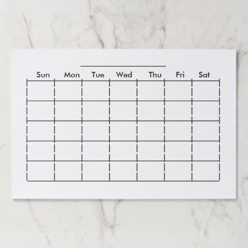 Blank Monthly Planner Chart with Days of the Week Paper Pad