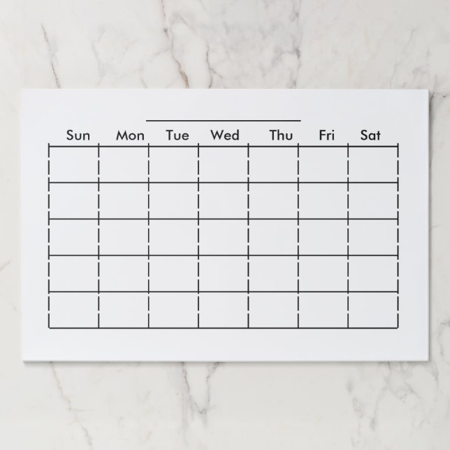 Blank Monthly Planner Chart with Days of the Week Paper Pad (Front)