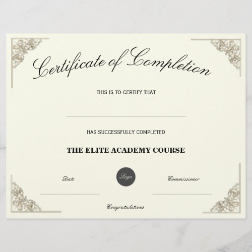 Blank Name  Certificate of Completion Custom Logo