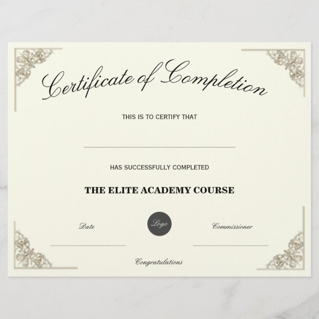Blank Name | Certificate of Completion Custom Logo (Front)