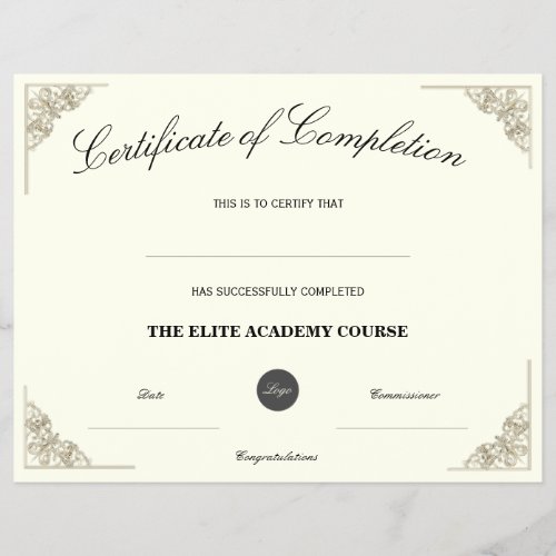 Blank Name  Certificate of Completion Custom Logo