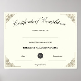 Blank Name Certificate of Completion Custom Logo Poster