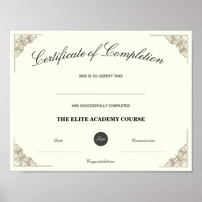 Blank Name Certificate of Completion Custom Logo Poster (Front)